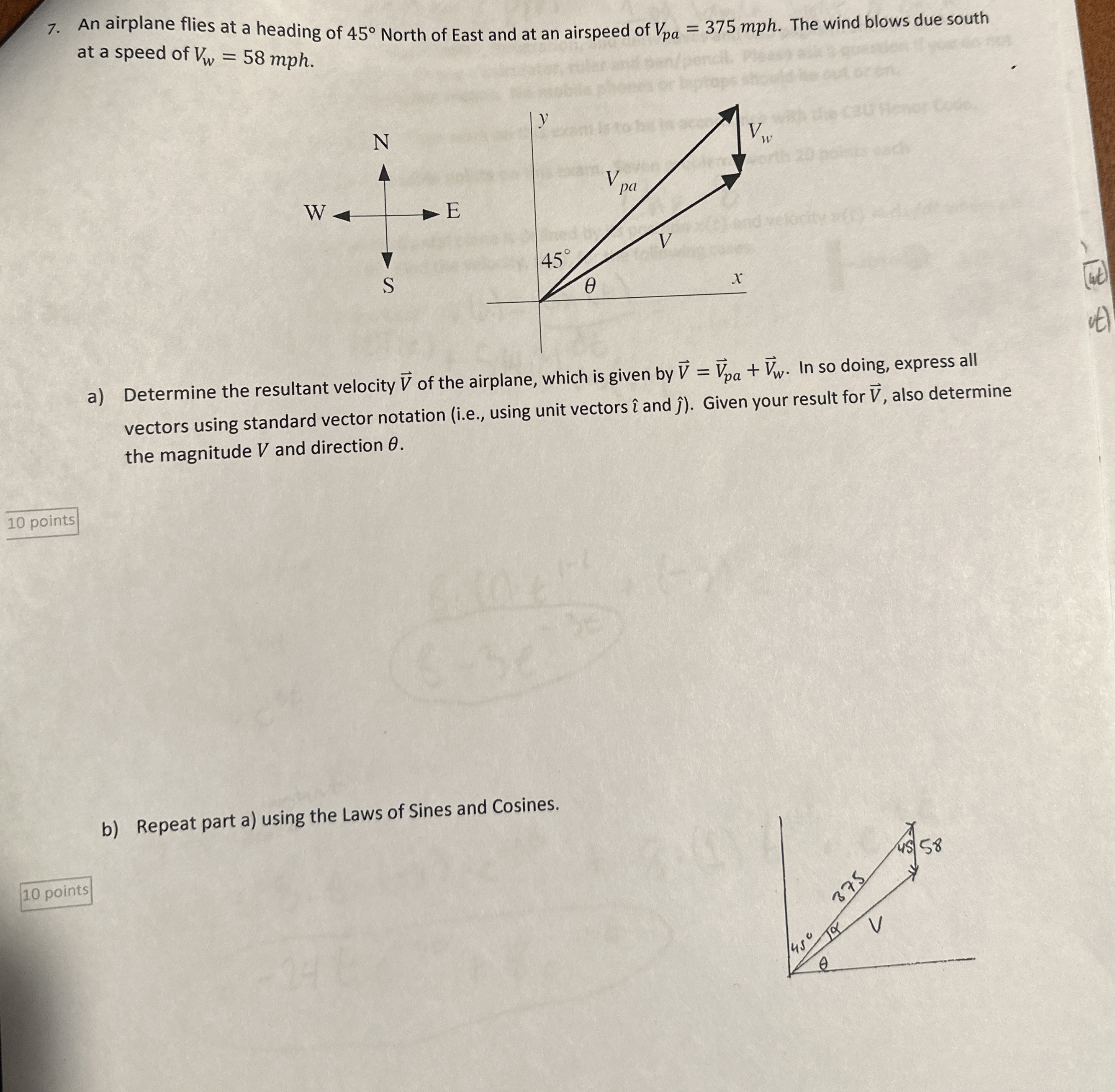 Solved An airplane flies at a heading of 45 ﻿degrees north | Chegg.com
