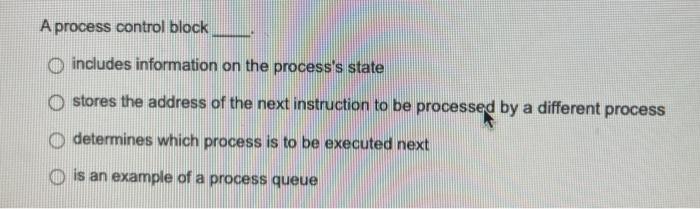 Solved A process control block includes information on the | Chegg.com