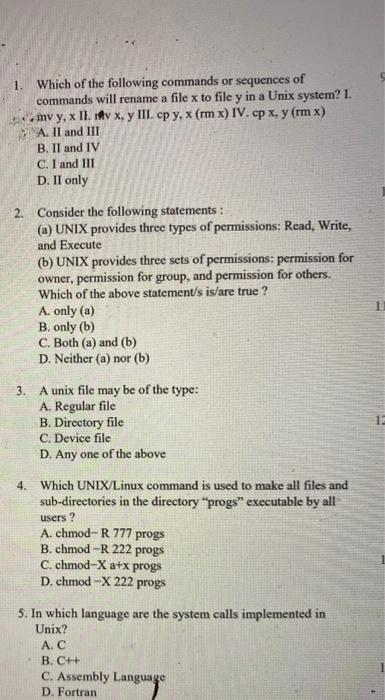 Solved 1 Which Of The Following Commands Or Sequences Of Chegg Com