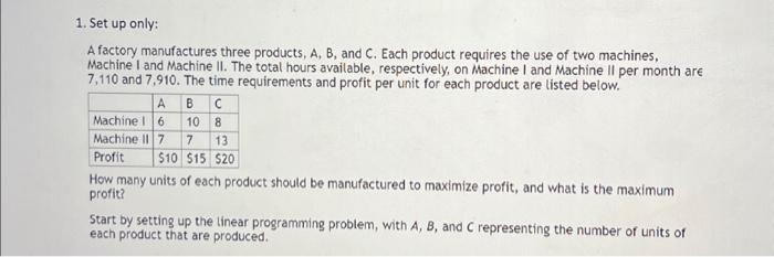 Solved A Factory Manufactures Three Products, A, B, And C. | Chegg.com