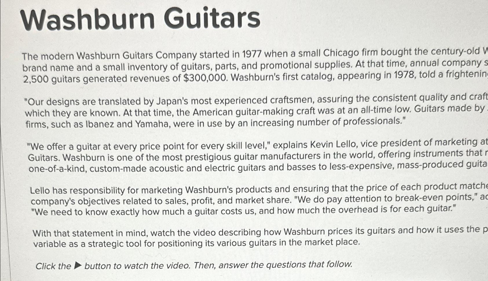 Solved Washburn GuitarsThe modern Washburn Guitars Company