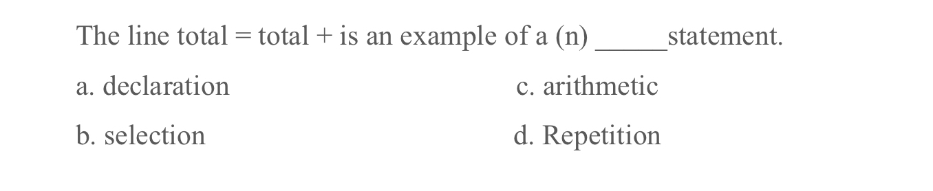 Solved The line total = ﻿total + ﻿is an example of a (n) | Chegg.com