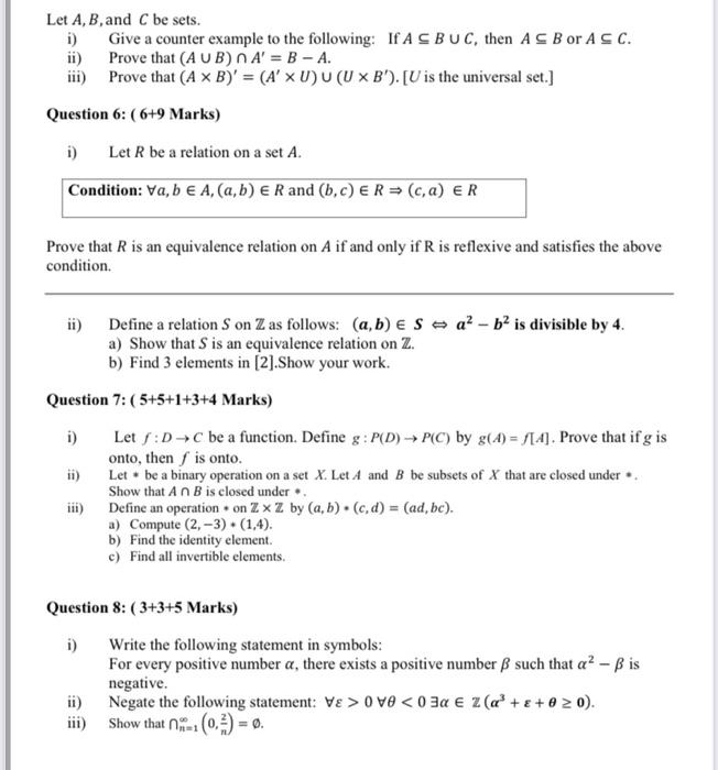 Solved Let A, B, and C be sets. i) Give a counter example to | Chegg.com