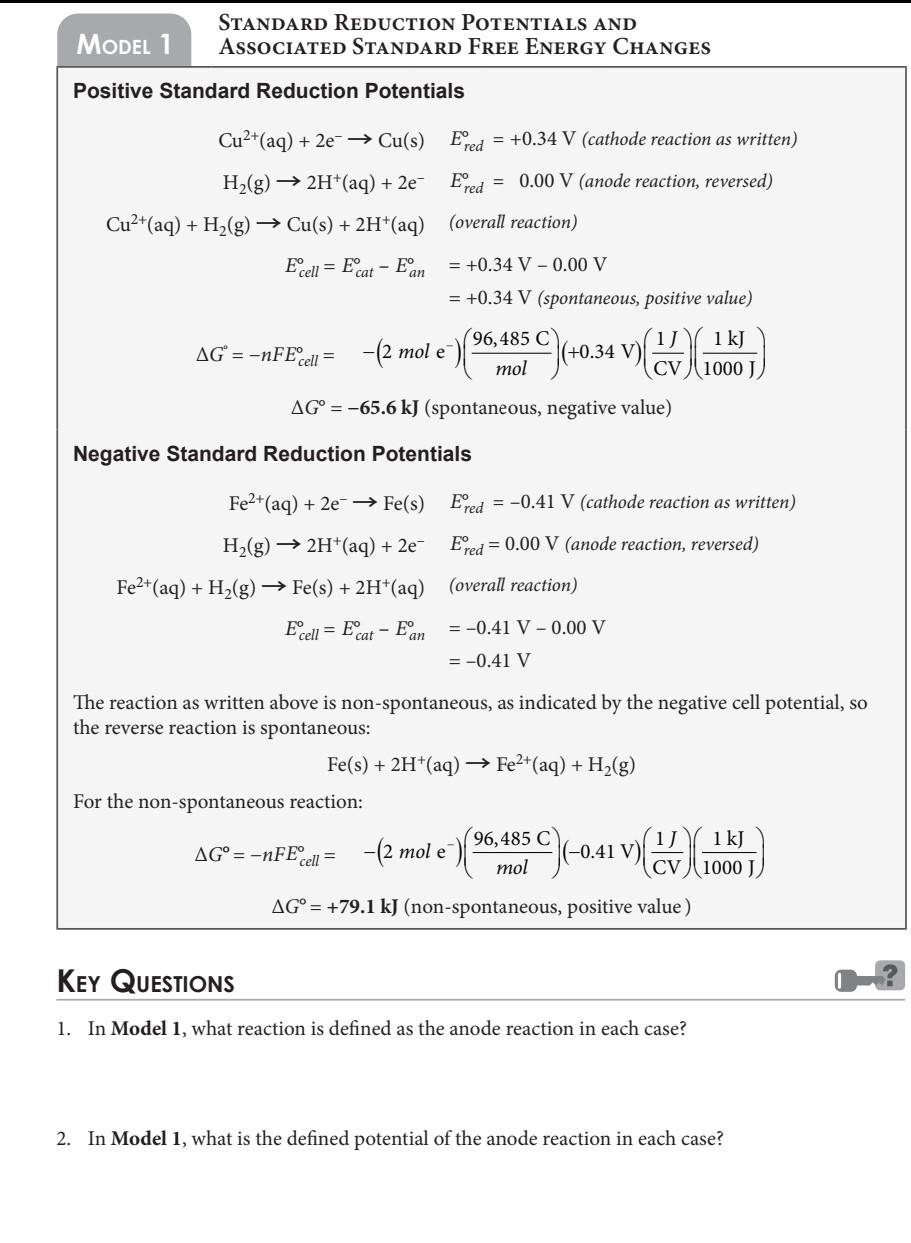 Solved StANDARD REDUCTION PotentialS AND Associated Standard