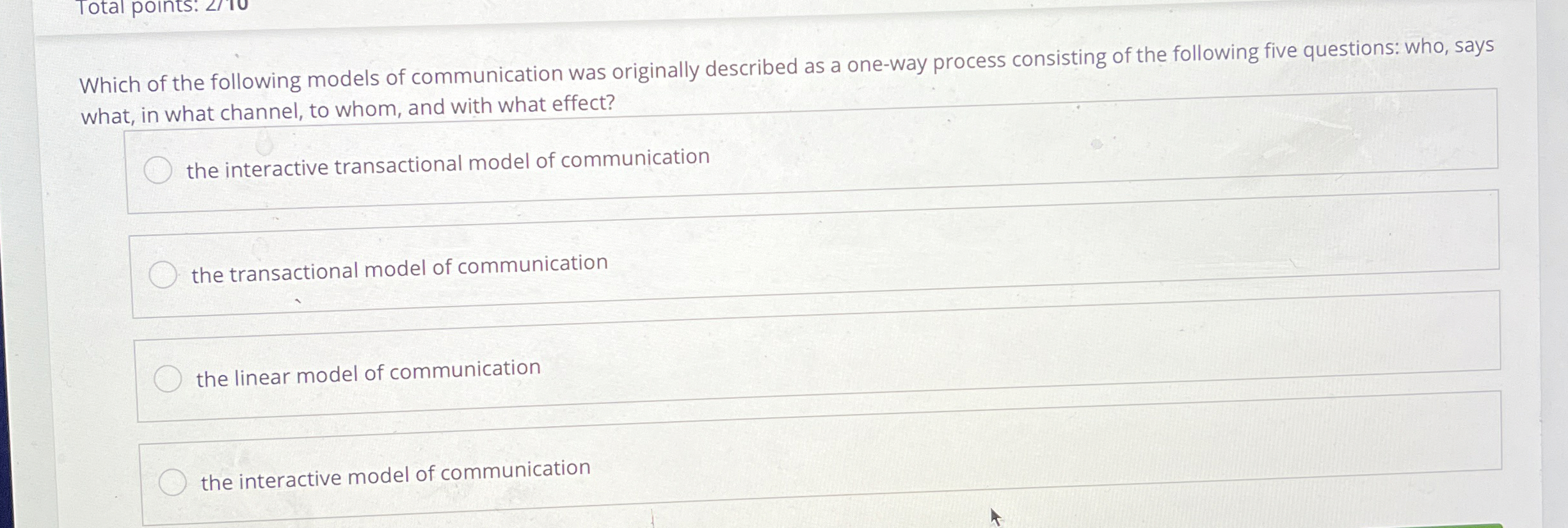 Solved Which of the following models of communication was | Chegg.com