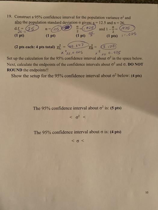 Solved 19. Construct a 95% confidence interval for the | Chegg.com