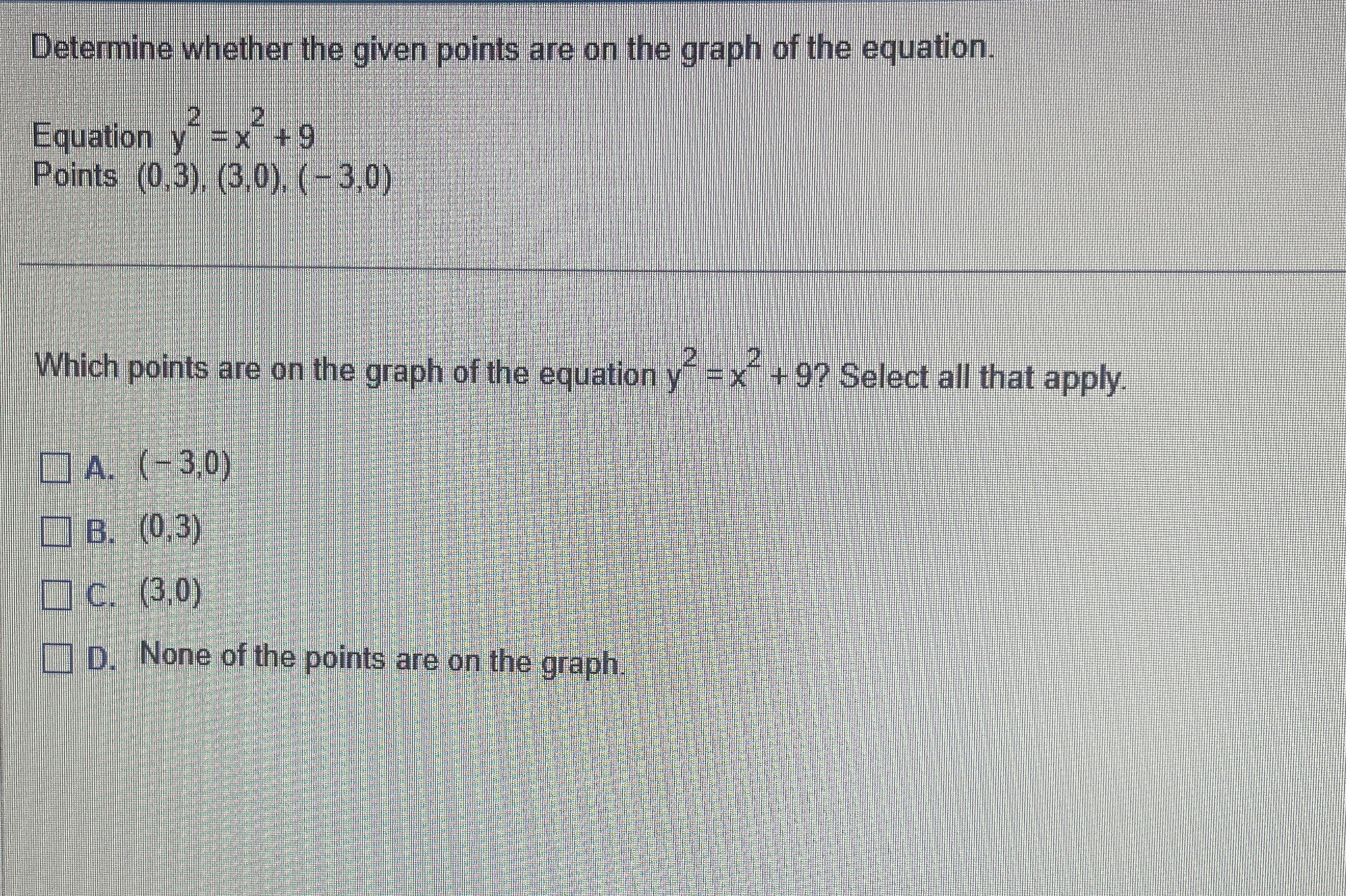 Solved Determine whether the given points are on the graph | Chegg.com