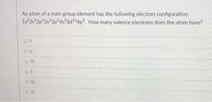 Solved An atom of a main group element has the following | Chegg.com