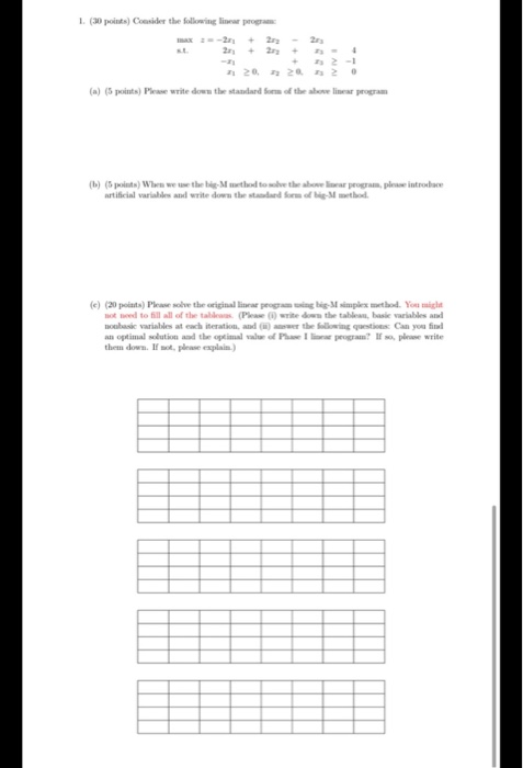1. (30 points) Consider the following linear program | Chegg.com