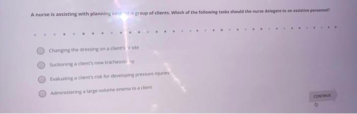 A nurse is assisting with planning cara group of clients. Which of the following tasks should the nurse delegate to an assist