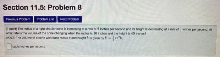 Solved Section 11.5: Problem 7 Previous Problem Probler List | Chegg.com