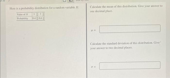 Solved of 20 Here is a probability distribution for a random | Chegg.com