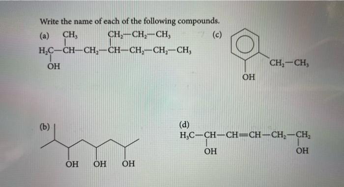 Solved Write the name of each of the following compounds. | Chegg.com