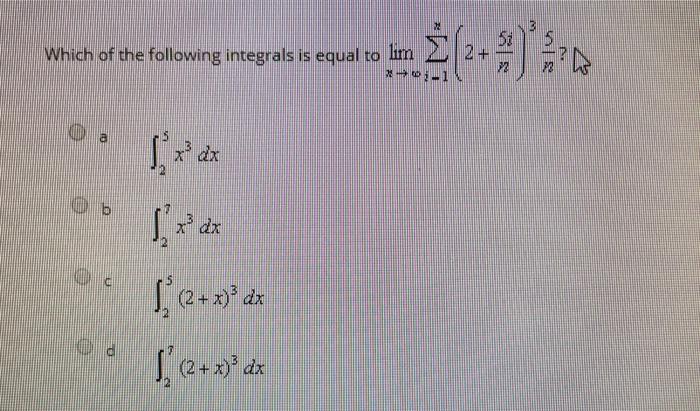 Solved Which of the following integrals is equal to lim 01-1 | Chegg.com