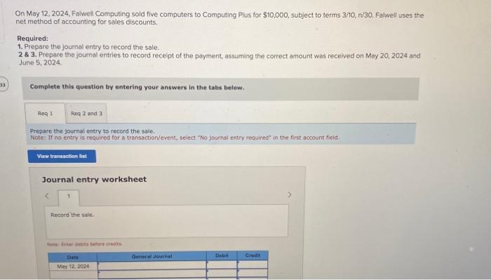 Solved On May 12, 2024, Falwell Computing sold five | Chegg.com
