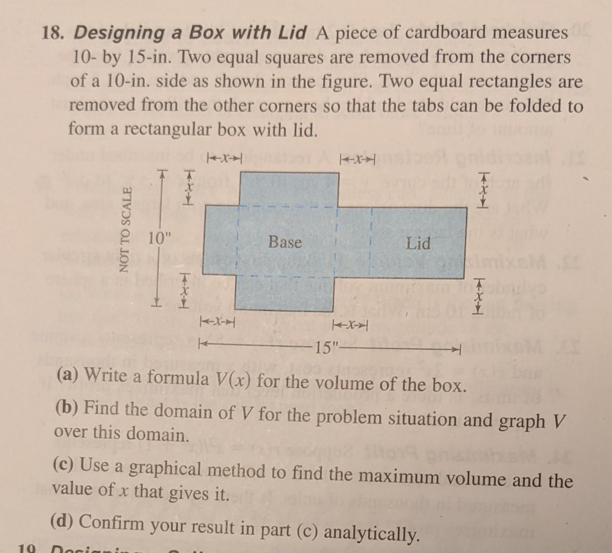 Box Dimensions Math Problems Solved 18. Designing a Box with Lid A piece of cardboard | Chegg.com