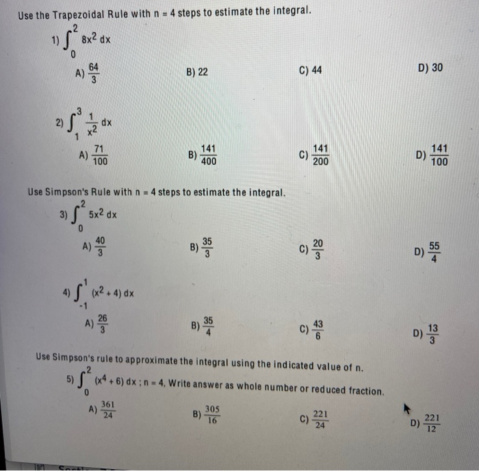 Solved Use The Trapezoidal Rule With N = 4 Steps To Estimate | Chegg.com