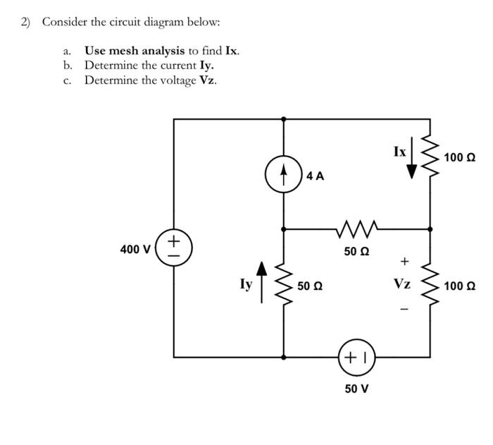 Solved 2) Consider the circuit diagram below: a. Use mesh | Chegg.com