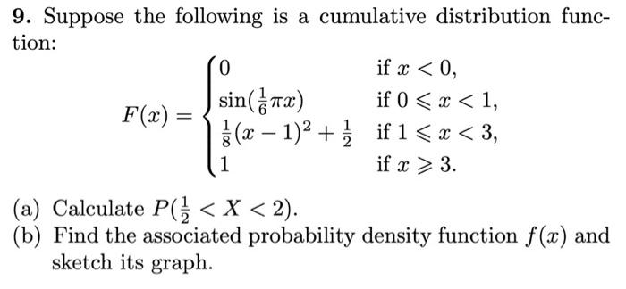 Solved 9. Suppose the following is a cumulative distribution | Chegg.com