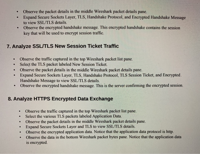 Observe the packet details in the middle Wireshark packet details pane. Expand Secure Sockets Layer, TLS, Handshake Protocol,