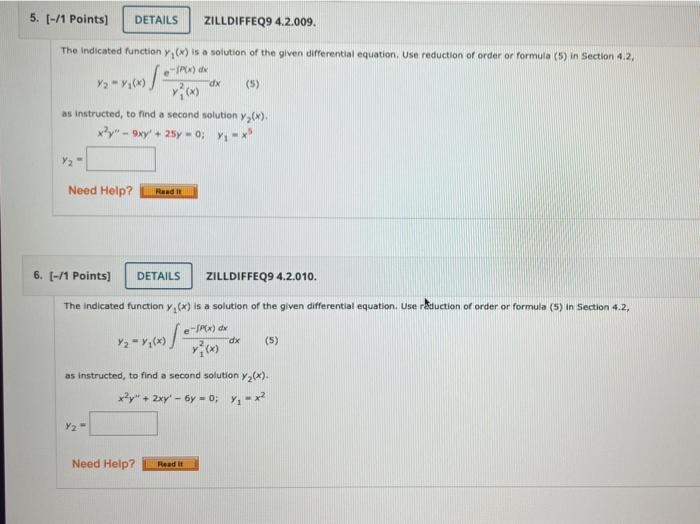 Solved The Indicated Function Y1x Is A Solution Of The 0459