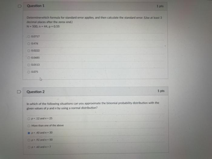 Solved Question 1 1 pts Determine which formula for standard | Chegg.com