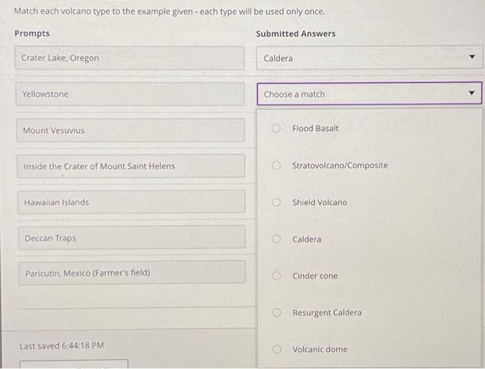 Solved Match each volcano type to the example given - each | Chegg.com