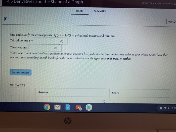 Solved 45 Derivatives and the shape of a Graph Tured in | Chegg.com