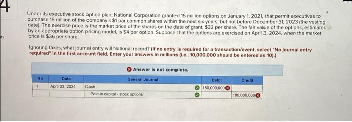 Solved 4 Under its executive stock option plan, National | Chegg.com