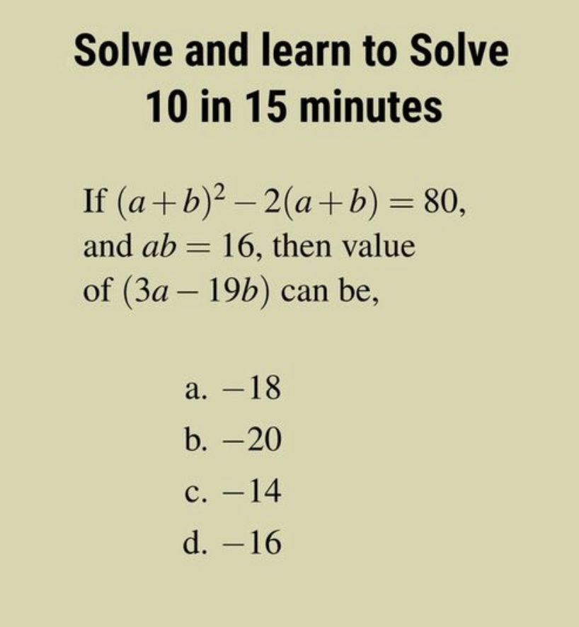 Solved If A B 2 2 A B 80 And Ab 16 ï Then Valueof 3a 19b Chegg