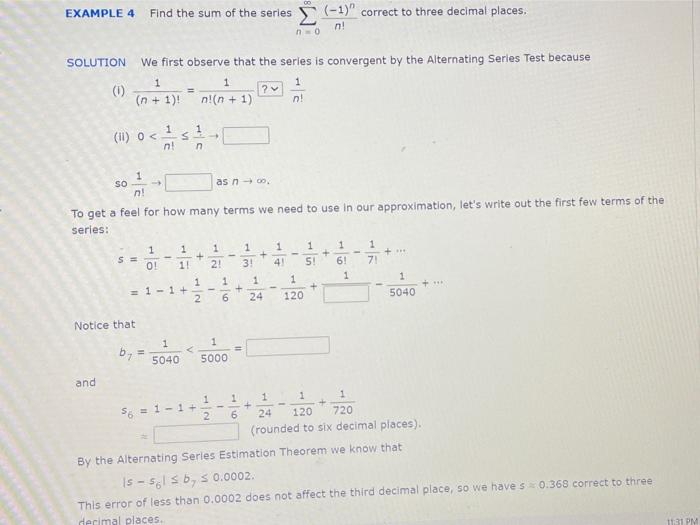 Solved EXAMPLE 4 Find the sum of the series (-1) correct to | Chegg.com