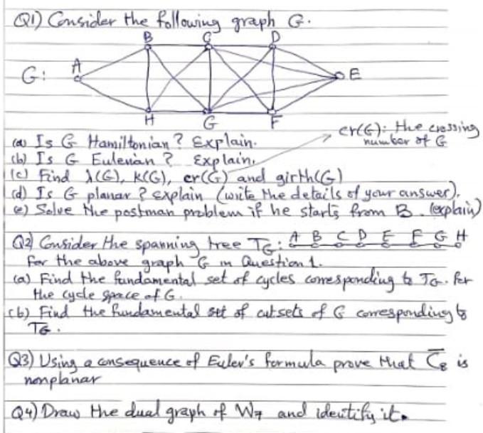 Solved Q1) Consider the following graph G. G: A E G ( Is G | Chegg.com