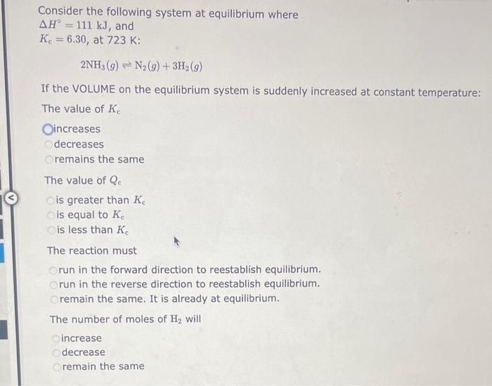 Solved Consider the following system at equilibrium where | Chegg.com