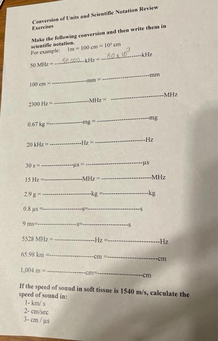 Solved Conversion of Units and Scientific Notation Review | Chegg.com