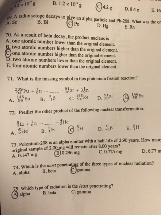 Solved B 1 2x10 G 3 2x 10g D 8 4 G E 16 69 A Radioisoto Chegg Com