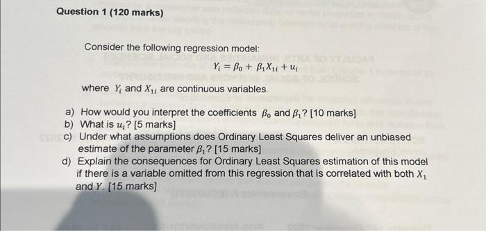 Solved Consider The Following Regression Model: | Chegg.com