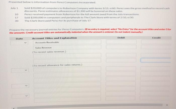 Solved Presented below is information from Perez Computers | Chegg.com