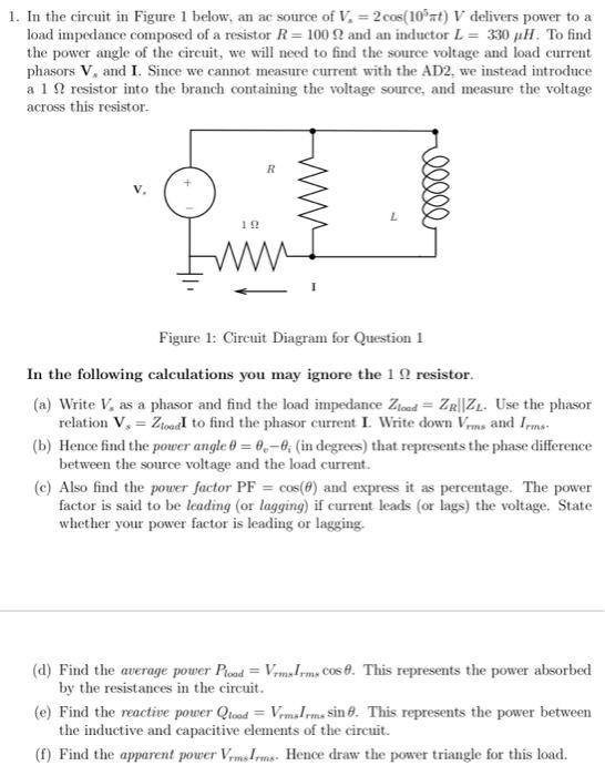 Solved 1. In The Circuit In Figure 1 Below, An Ac Source Of 