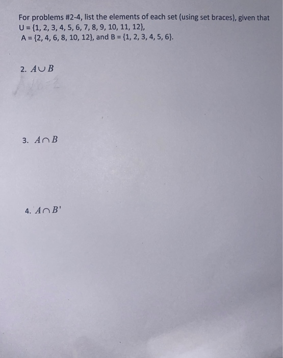 Solved For problems #2-4, list the elements of each set | Chegg.com