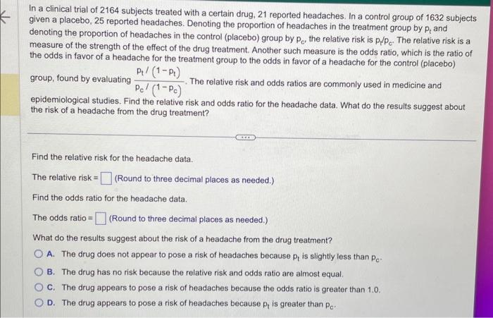 solved-in-a-clinical-trial-of-2164-subjects-treated-with-a-chegg