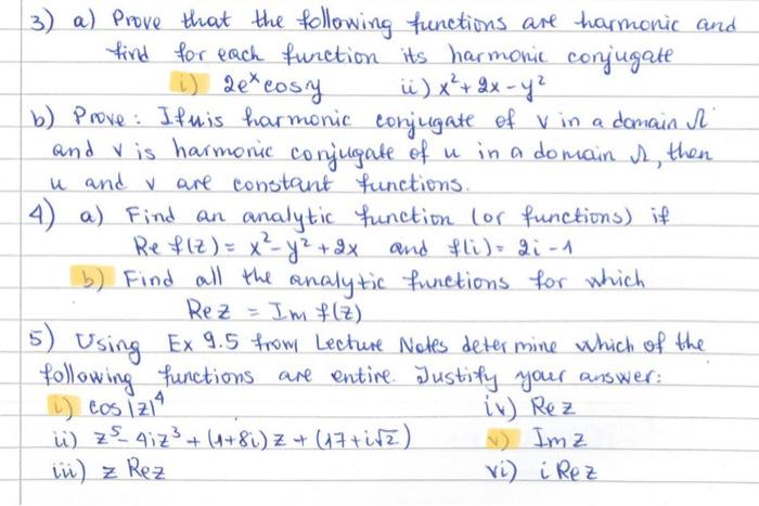 Solved 3) a) Prove that the following functions are harmonic | Chegg.com