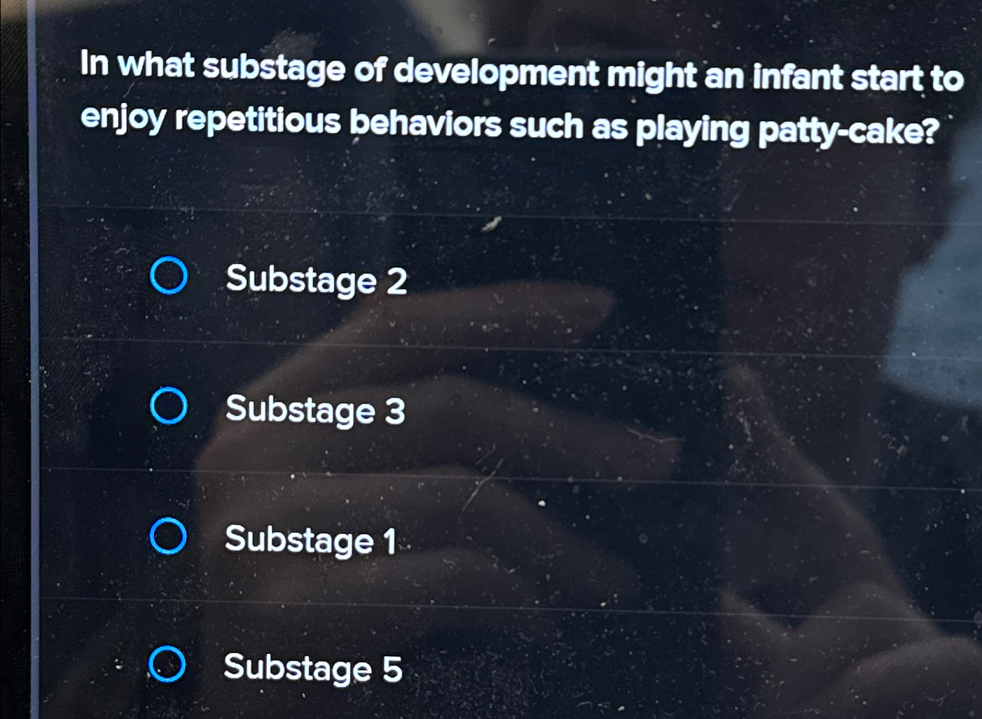 Solved in what substage of development might an infant start chegg