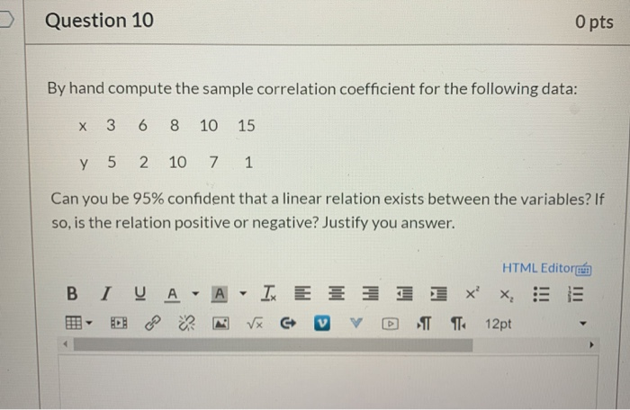 Solved Question 10 O pts By hand compute the sample | Chegg.com