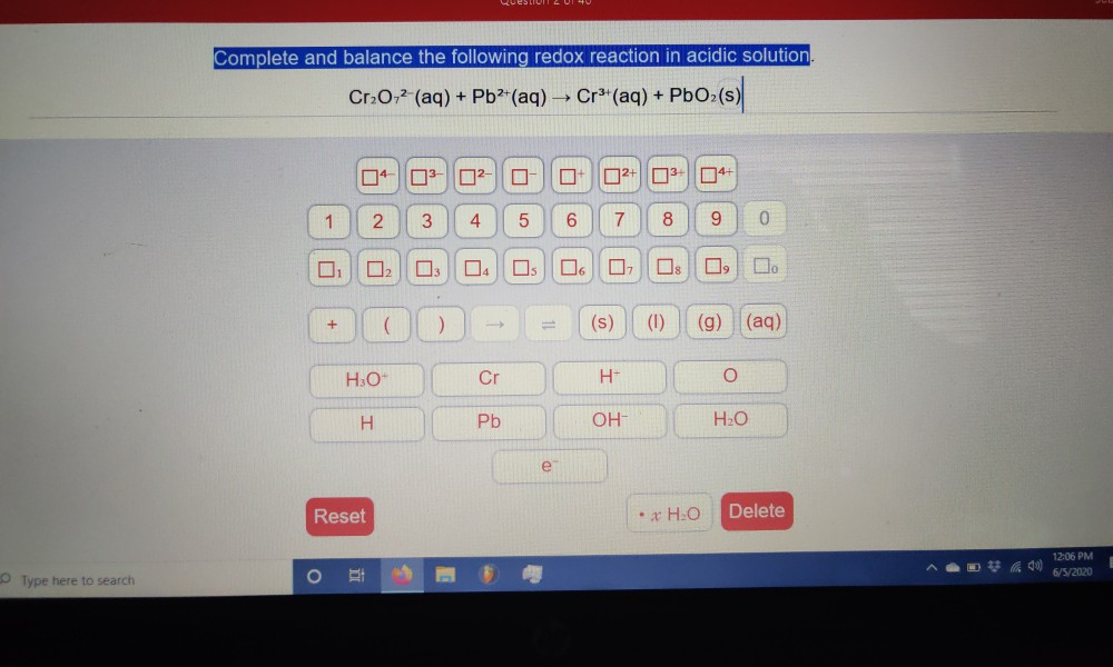 Solved Complete And Balance The Following Redox Reaction In | Chegg.com