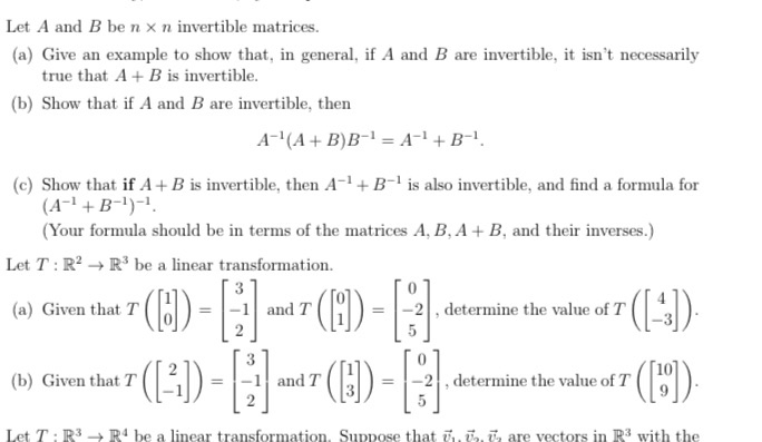 Solved Let A And B Ben X N Invertible Matrices. (a) Give An | Chegg.com