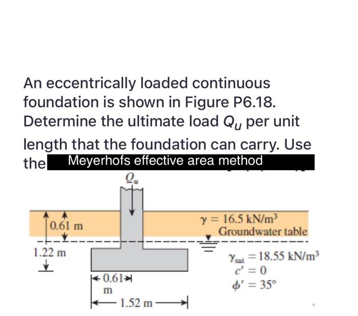 Solved An Eccentrically Loaded Continuous Foundation Is | Chegg.com