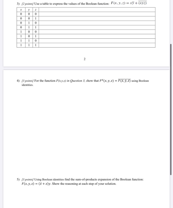 Solved 3 2 Points Use A Table To Express The Values Of