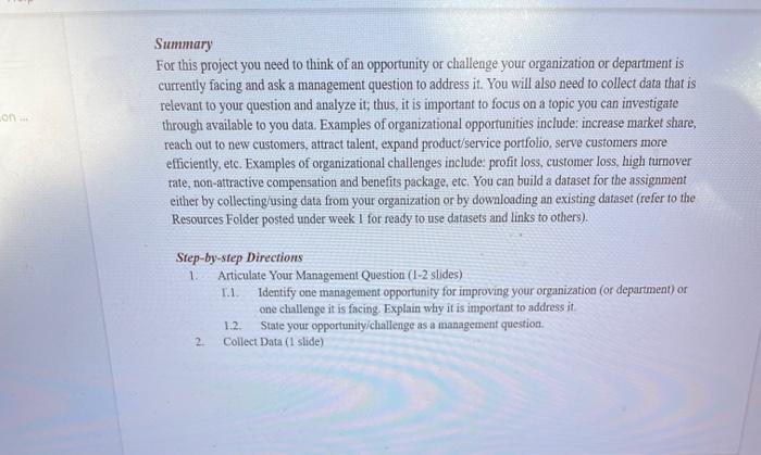 . Summary For this project you need to think of an | Chegg.com