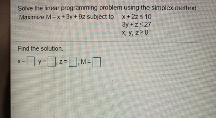Solved Solve the linear programming problem using the | Chegg.com