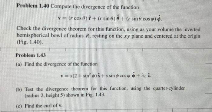 Problem 1.40 Compute the divergence of the function | Chegg.com